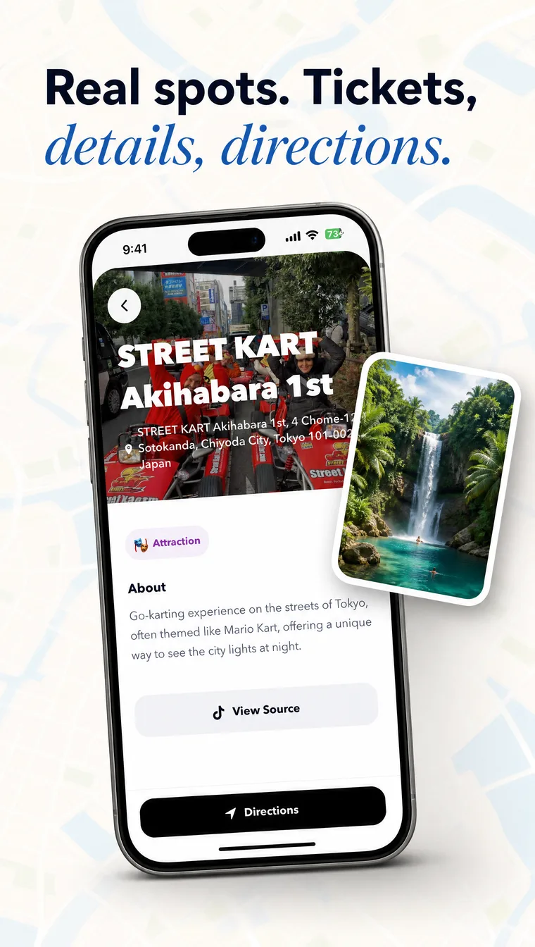 Real spots with tickets, details and directions